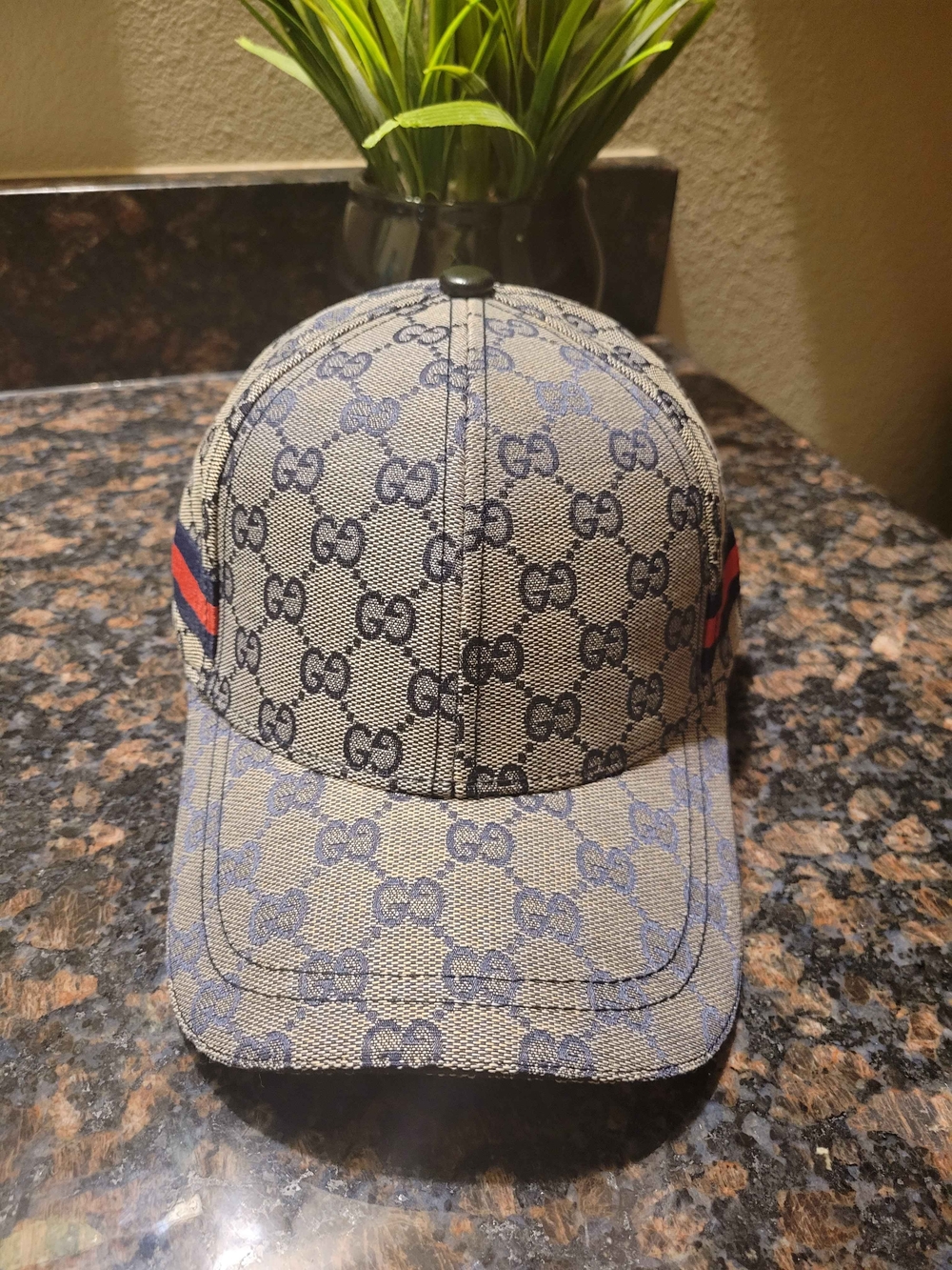 Gucci Monogram Navy Blue Baseball Cap with Web Stripe - Picture 2 of 7